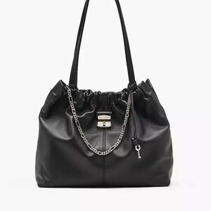 Marc Jacobs The Cristina Tote Black Leather Shoulder Bag with Chain Detail